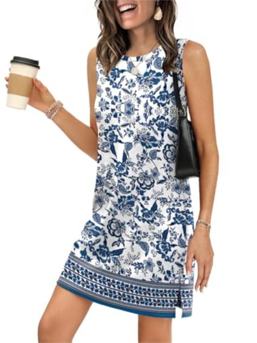 Sleeveless Boho Tank Dress Crewneck Summer - Picture 7 of 9